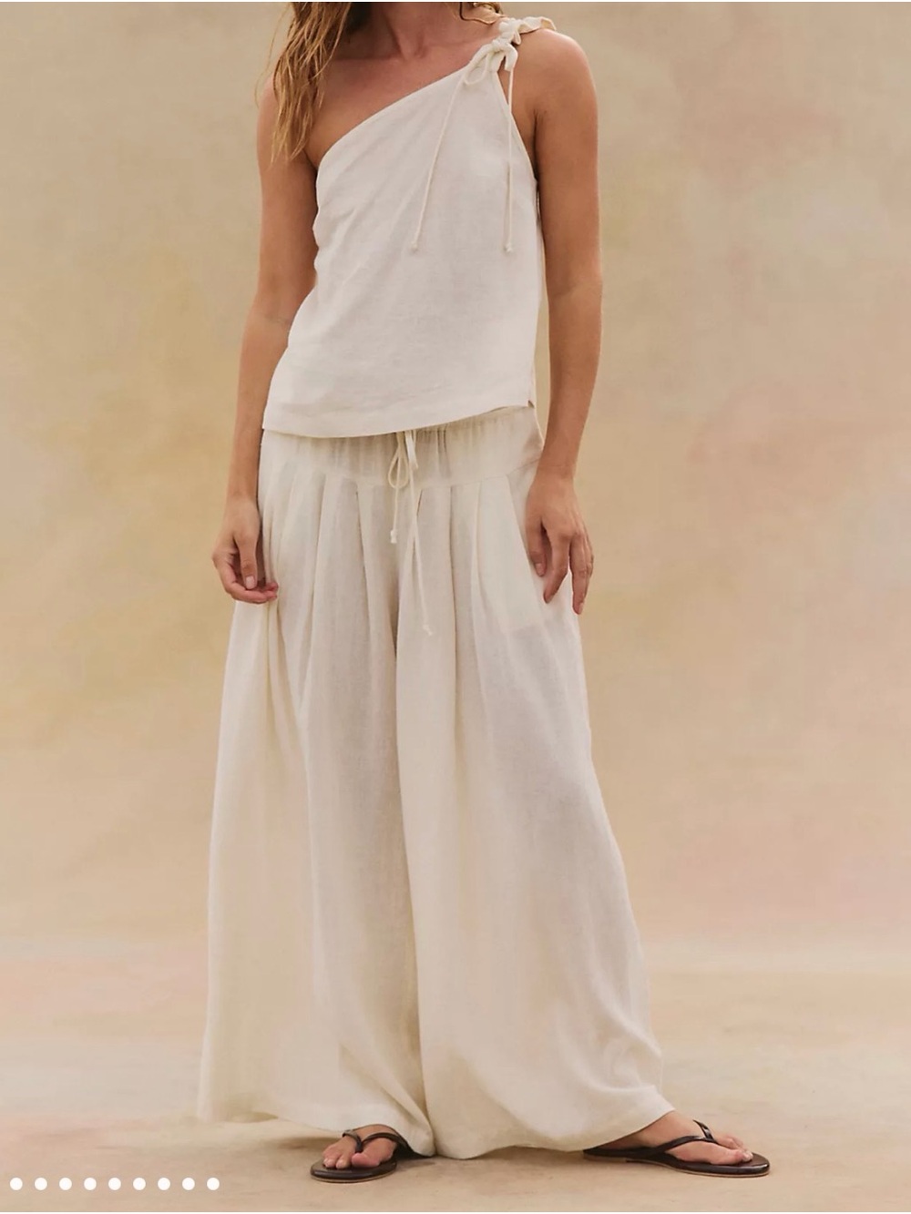 Free People Cream One-Shoulder Top with Wide-Leg Cream Pants
